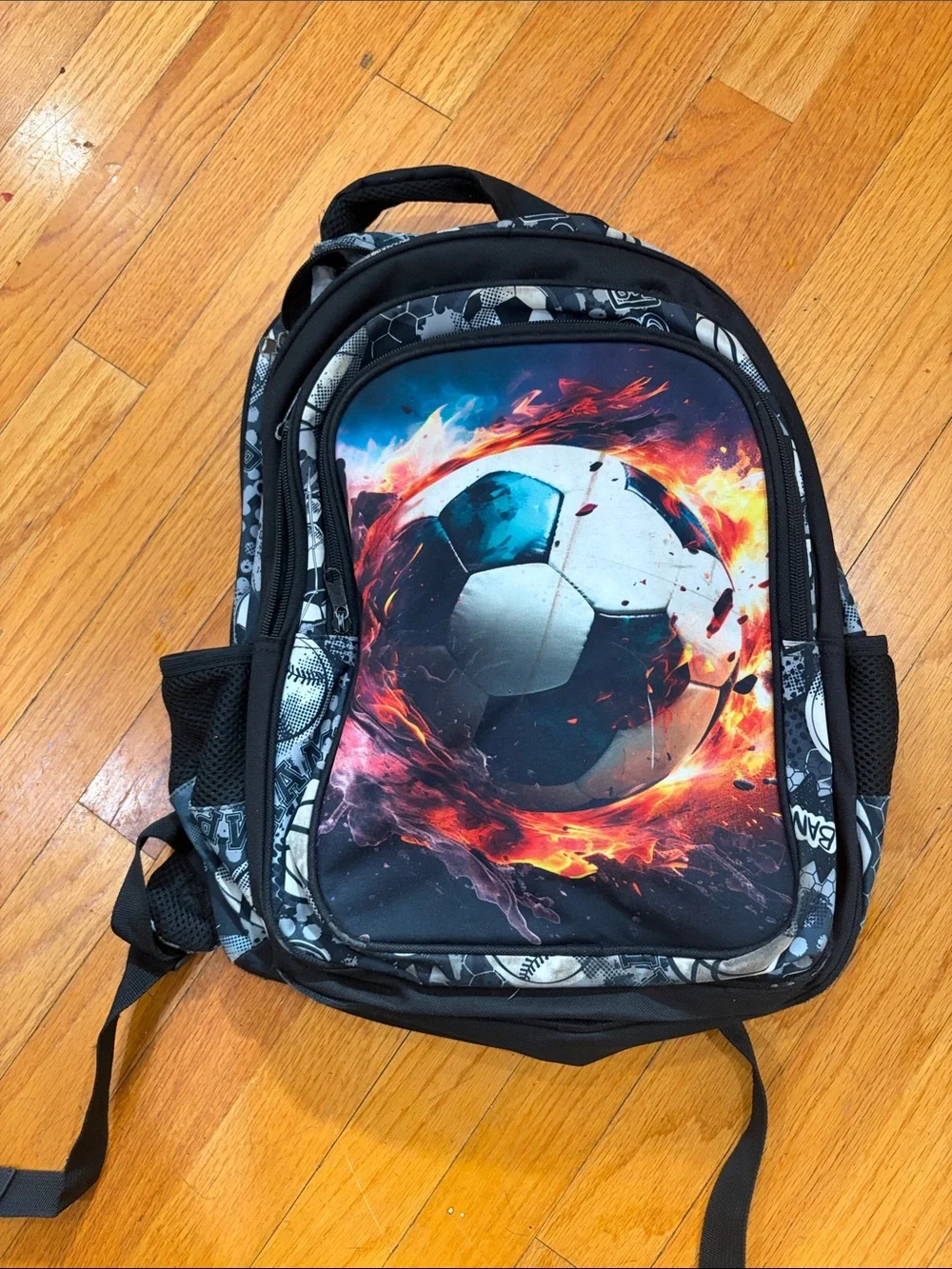 Soccer Flame Graphic Kids Backpack - Black